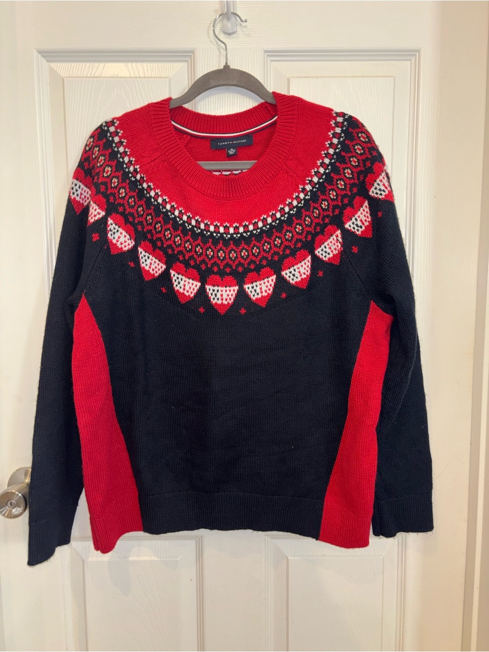 Tommy Hilfiger Red & Black Fair Isle Crewneck Sweater
